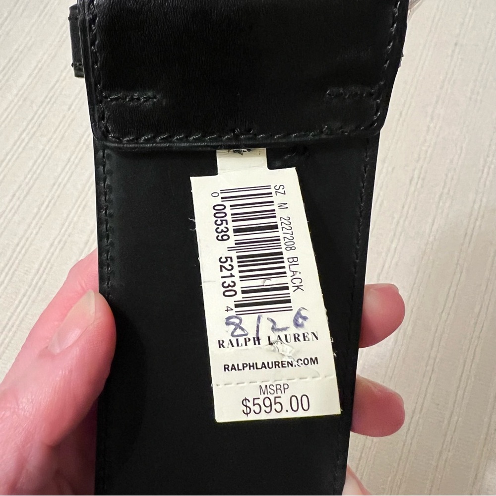 $595 NWT Ralph Lauren black leather padlock key belt M - Picture 5 of 8